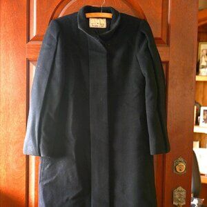 Trigére Peacoat 1980's Black Wool Heavy Stylish Panel Winter Coast